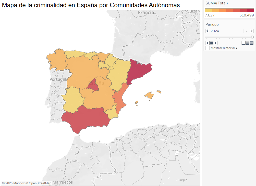 Mapa de criminalidad por Comunidades Autónomas (2024)