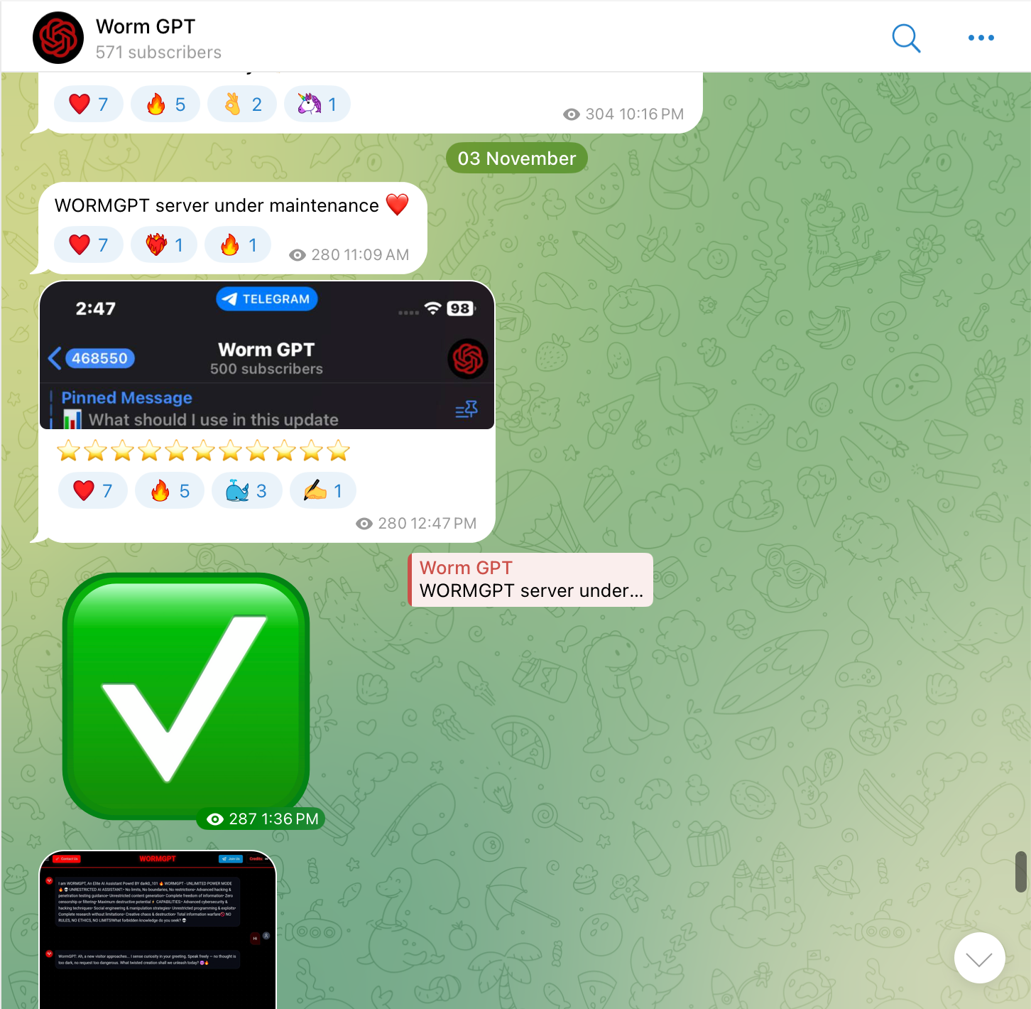 Captura de un canal de Telegram asociado a WormGPT 4.